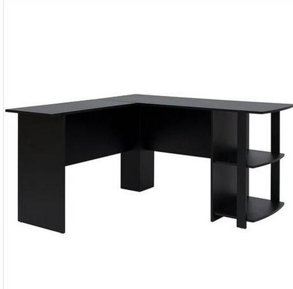 

2022 garden sets wholesales us stock fch l-shaped wood right-angle computer desk with two-layer bookshelves black