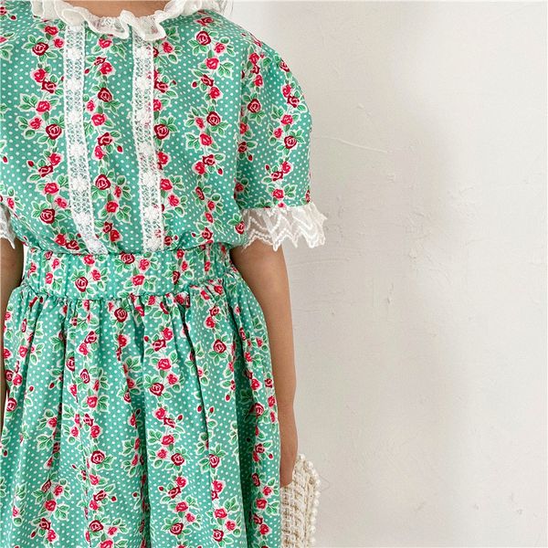 

bobomoon summer 2020 floral lace two-piece suit thanksgiving outfits girls clothes christmas outfit toddler girls clothing set, White