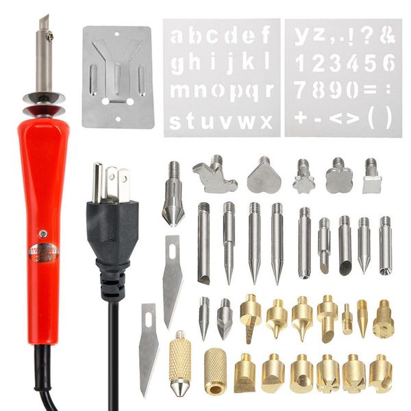 

37pcs wood burning kit set tool pen pyrography supplies iron tips art craft us plug
