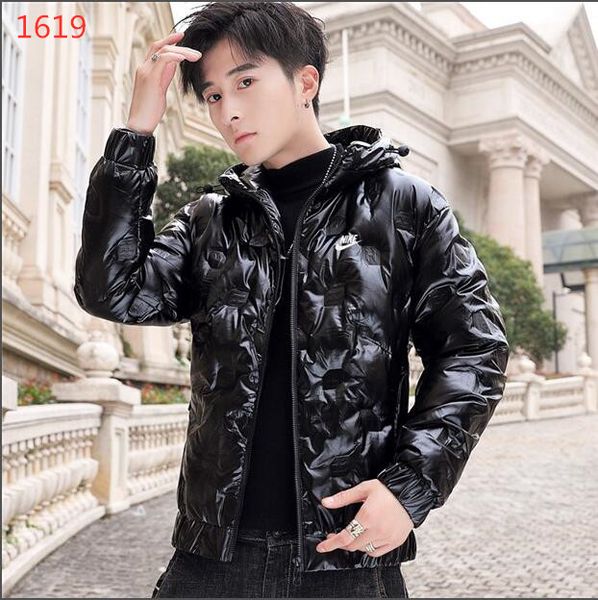 

2019nike men's striped parkas winter jacket men classic warm parka casaco masculino zipper outwear pocket stand collar coats, Black