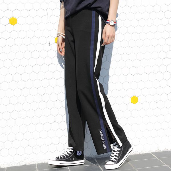 

2017 spring clothing new style south korea retro loose boot-cut slimming trending slit gymnastic pants women's fashion, Black