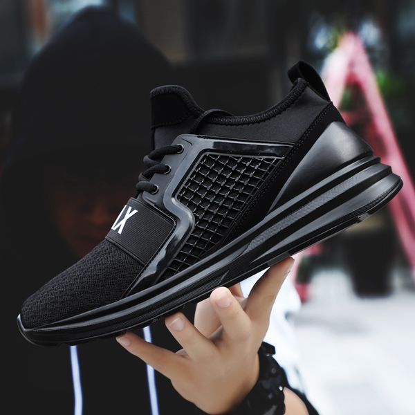 

men casual shoes new fashion sneakers for man breathable non-leather shoe leisure jogging flats lace up walking shoe, Black