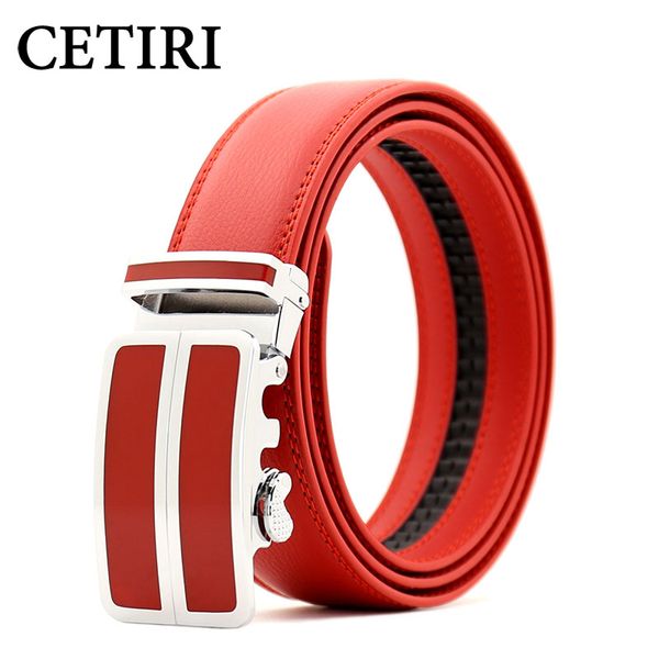 

cetiri belt men genuine leather belts for men,strap male metal automatic buckle red blue black, Black;brown