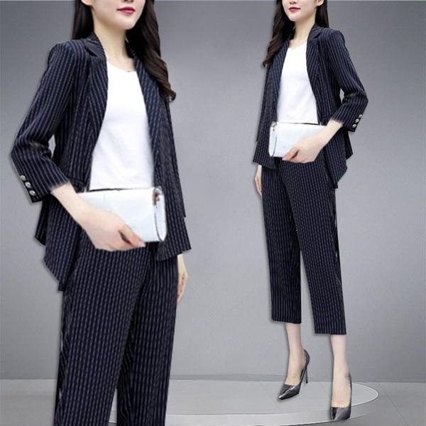 

new arrival women striped pant suits autumn temperament comfortable slim two piece sets office lady lace-up blazer suits, White;black
