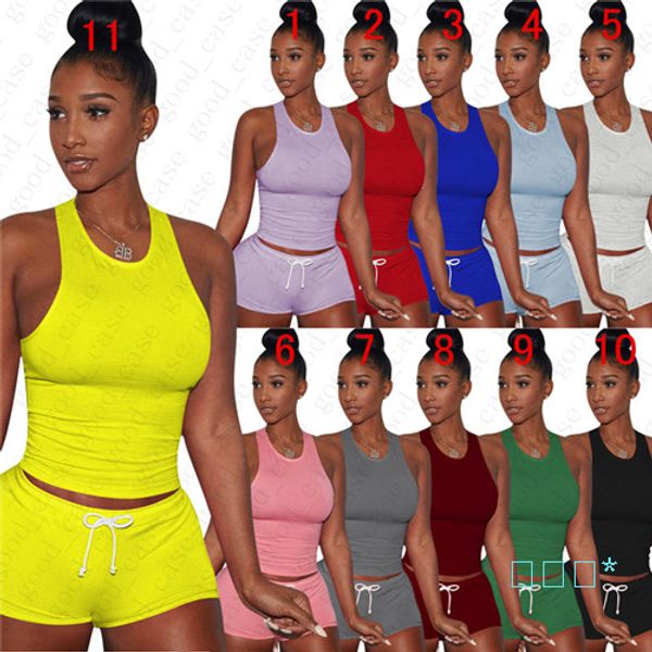 

женская летняя одежда street casual рукавов жилет топ + шорты 2 шт набор sexy solid color tracksuit outfit дышащий sportsuit d51109, Gray