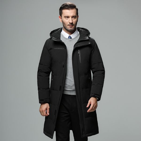 

2019 winter new style middle age men casual warm hooded down coats luxury fur collar thick long down jacket men, Black