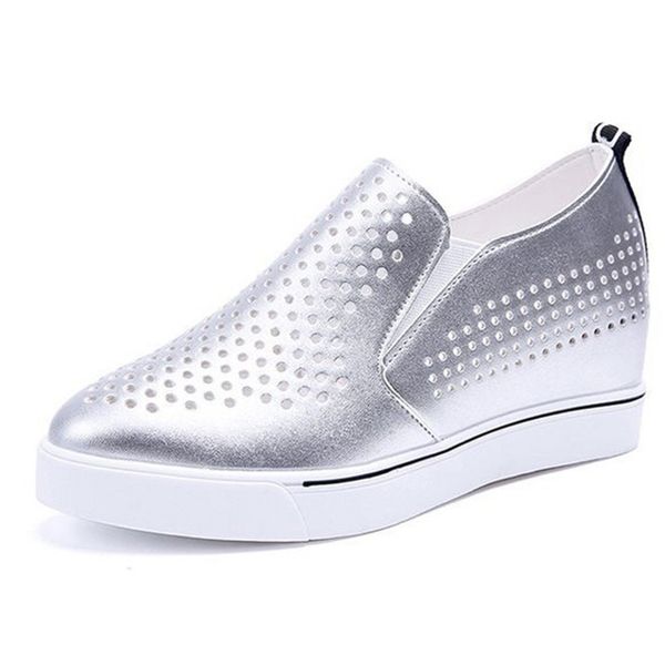 

breathable summer women casual shoes height increasing sneakers slip on lazy wedges shoes outdoor thick sole loafers, Black;white