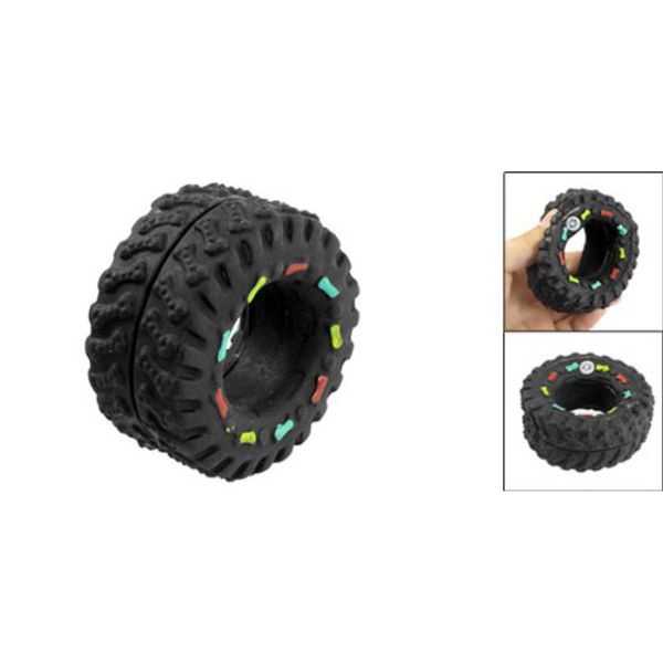 

big deal black vinyl rubber tire tyre shaped bone pattern squeaky dog cat pet toy