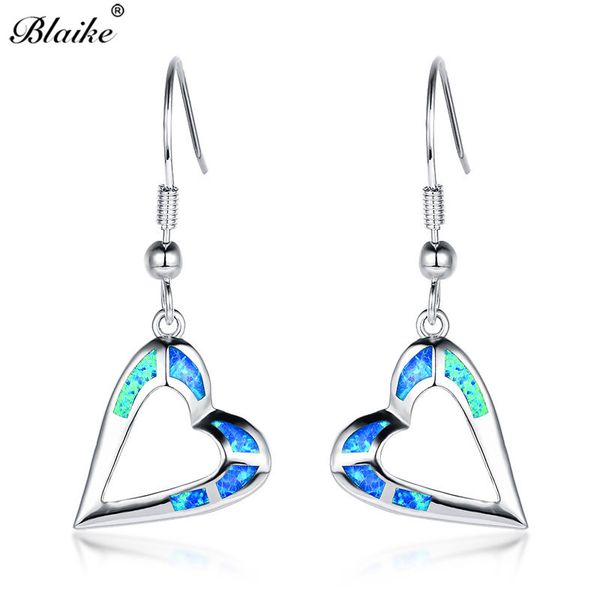 

blaike 925 sterling silver big heart drop earrings for women punk rainbow blue fire opal earrings female bridal wedding jewelry, Golden;silver