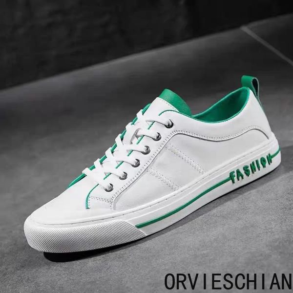 

board men's leather men's2020 summer new men's casual trend white joker white, Black