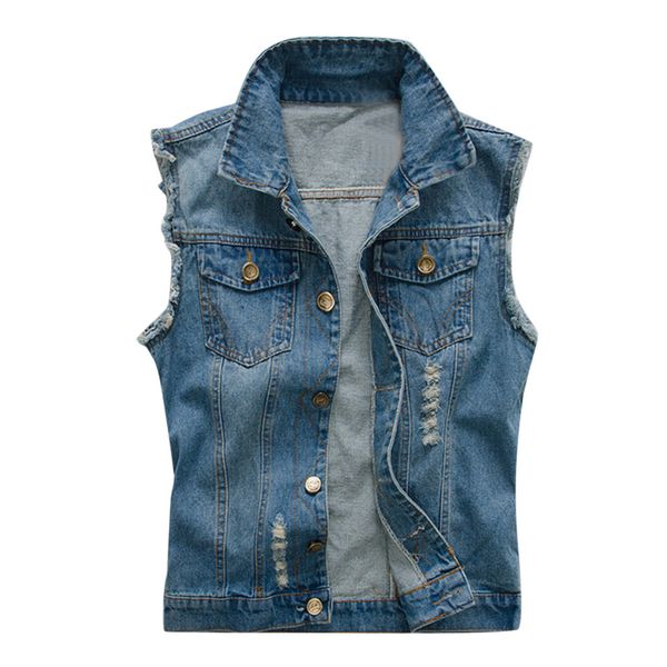 

jacket ripped denim vest men's sleeveless casual jacket waistcoat men's jean coat 5xl slim fit cowboy male vest, Black;white