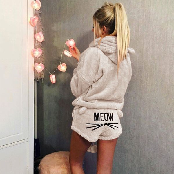 

плюс размер 4xl 5xl женщины пижамы набор весна пижамы костюм меховые топы короткие брюки согреться домашняя одежда белье пижамы, Blue;gray