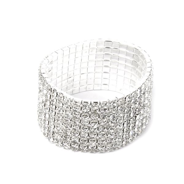 

wedding bride prom sparkling crystal diamante rhinestone 8 row bracelet elastic, Golden;silver