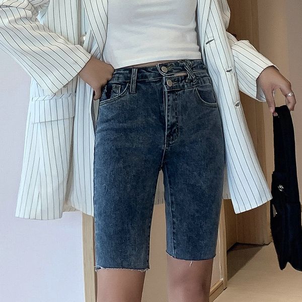 

women's shorts elastic slim plus size knee length denim women push up jeans high waist biker jean woman summer 2021 my1629, White;black