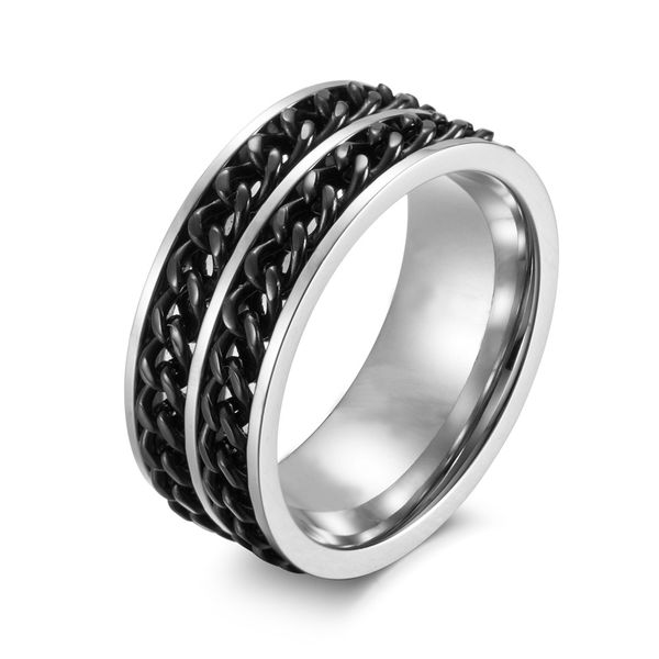 

Titanium steel double chain ring can rotate double color chain mens ring