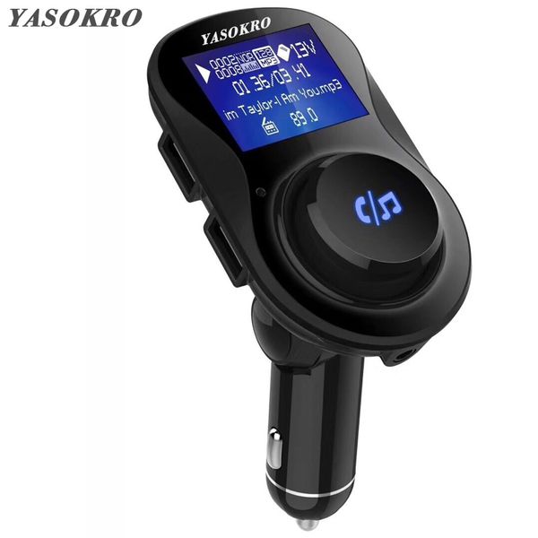 

yasokro bluetooth handscar kit fm transmitter wireless mp3 car audio player dual usb port charger support tf card & u disk