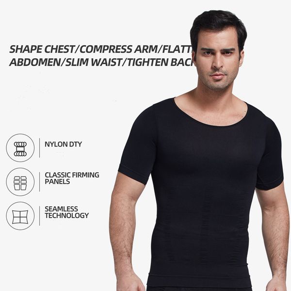 

мужская body shaper корсет нижнее белье модернизированный бесшовный короткий рукав живота корсет футболка брюшной мышцы боди талии триммер, Black;gray