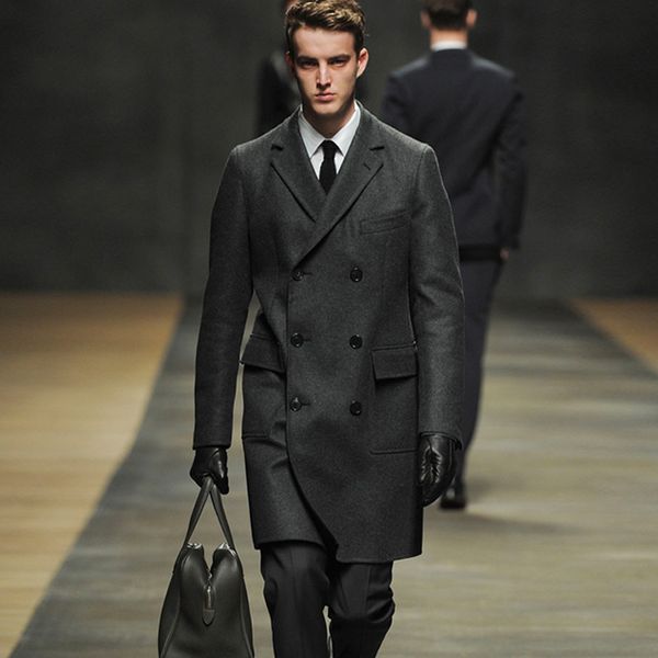 

tailor-made wool coat autumn and winter catwalk men 's wool coat long cashmere windbreaker british suit collar men, Black