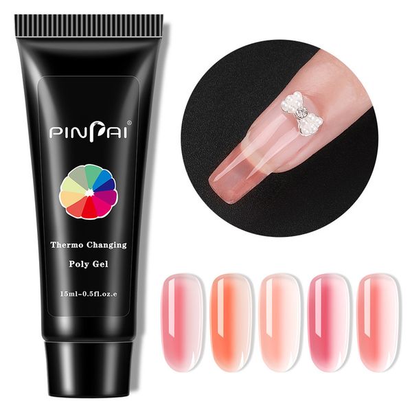 

creative manicure decoration diy 15ml poly gel lasting finger nail temperature change camouflage uv lamp extension nail gel, Red;pink