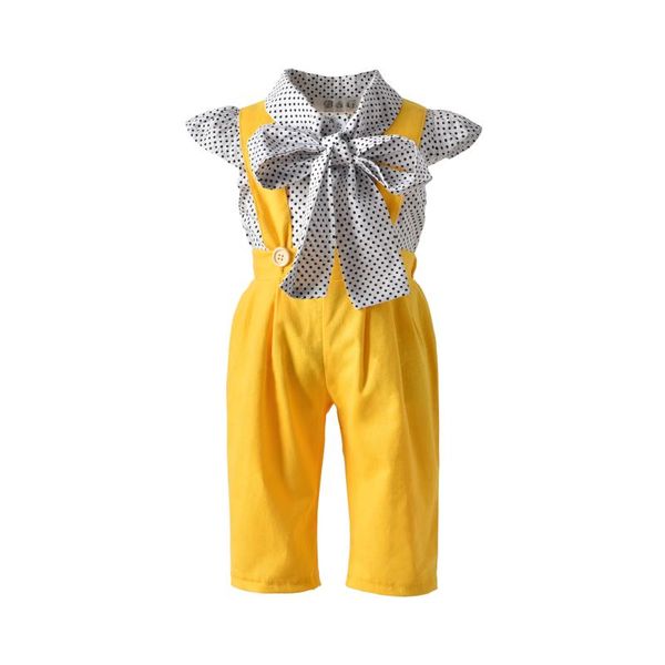 

new summer dot t shirt yelower pants toddler baby girl overalls outfit sunsuit, White