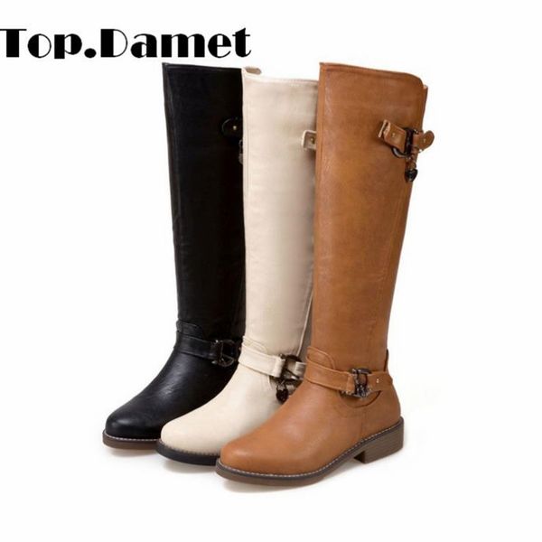 Top Damet Knee High Boots Women Fashion Low Heel Platform