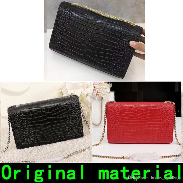 

crocodile pattern original leather gold silver chain pendant genuine leather designer handbags shoulder bags 8037