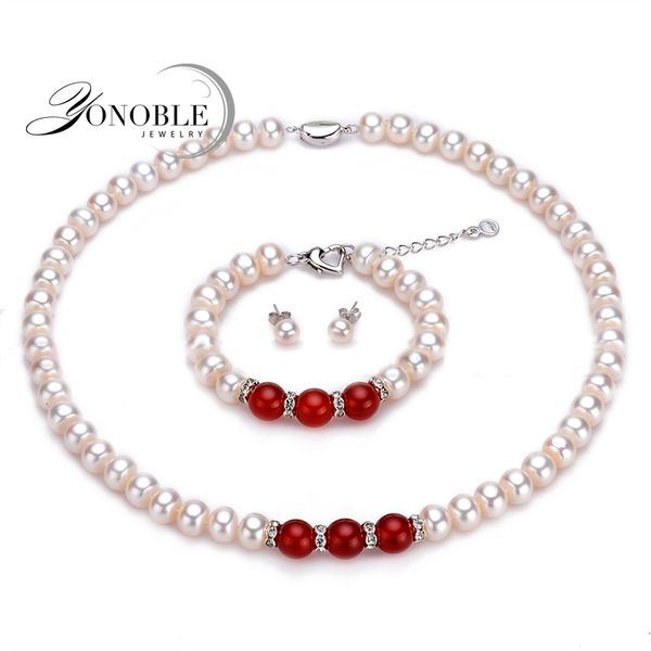 

real fresh water pearl jewelry set wedding,freshwater pearl set necklace bracelet earring 925 silver mother birthday gift, Black