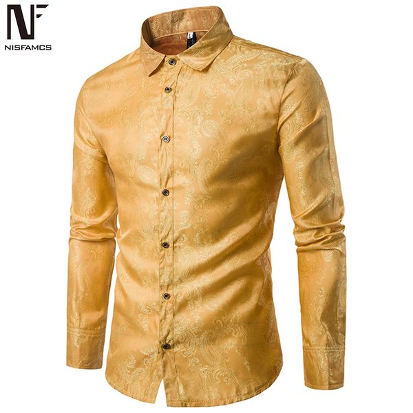 

gold elegant shirt wedding men party clothing blusa fitness vintage flower shirts 2019 banquet blouse floral mens shirt, White;black