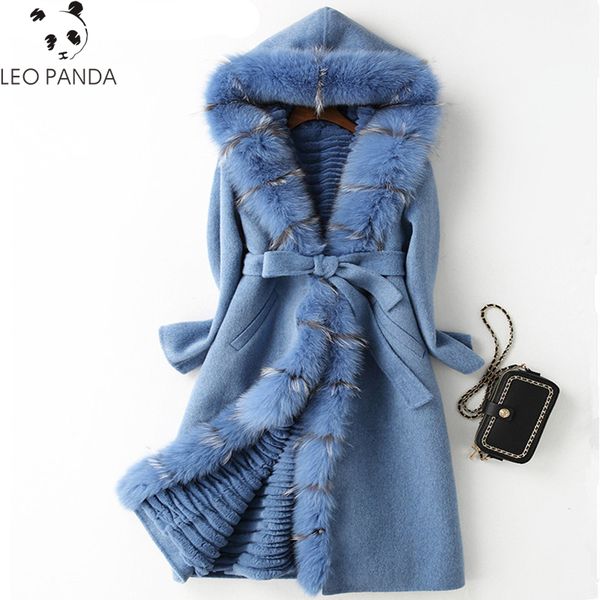 

2020 real fur coat detached lining natural rex fur parka 100% double side wool cashmere coat, Black