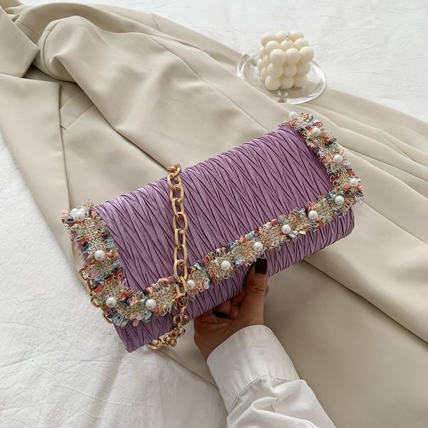 

summer fashion pu leather folds baguette bags for women 2020 sac a main femme designer shoulder bag female diamonds handbags