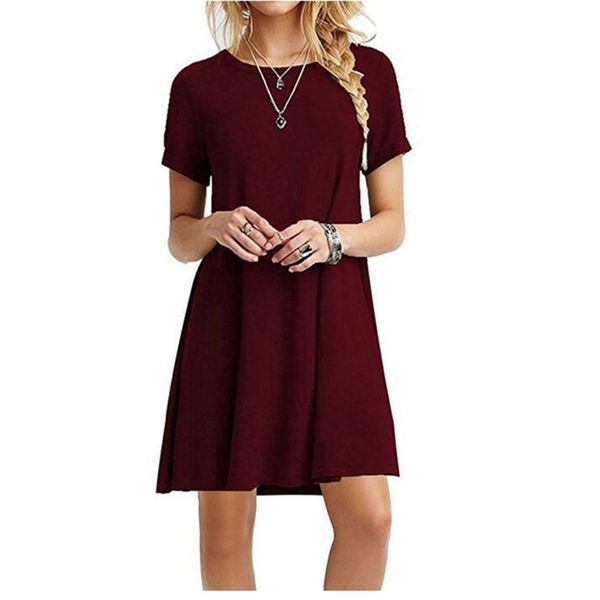 

wine red fashion women black blue dress summer short sleeve o-neck casual loose dress female street plus size dress vestidos, Black;gray