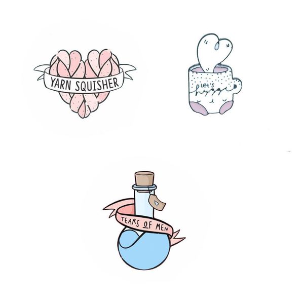 

wholesale catoon badge tears of men bottle cup brooches for women yarn squisher love enamel pin bts pin jewelry bag accessories, Gray