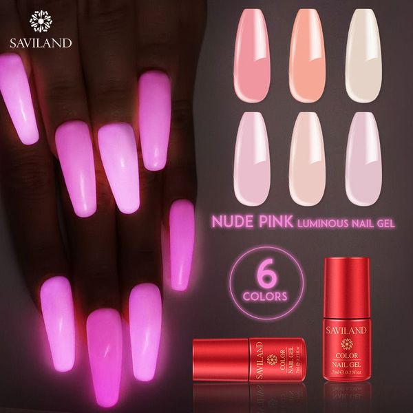 

saviland luminous uv gel glow in dark pink red hybrid varnish soak off glitter gel lacquer pen semi permanent diy for nails art, Red;pink