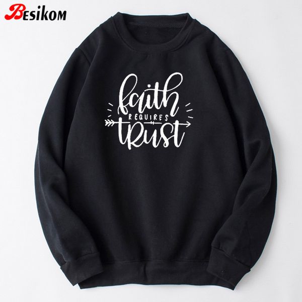 

besikom faith trust letter sweatshirt women long sleeve o-neck funny autumn and winter hoodie women streetwear clothes plus size, Black