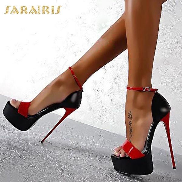 

sarairis fashion 2020 plus size 46 platform buckle strap summer sandals woman shoes super thin high heels shoes women sandals, Black