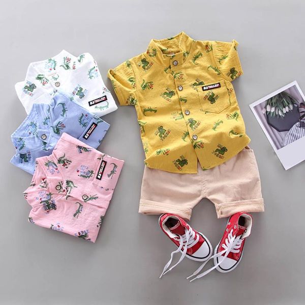 

boys clothing sets summer baby boys clothes suit gentleman casual shirt + shorts 2pcs cartoon kids clothes for summer set, White
