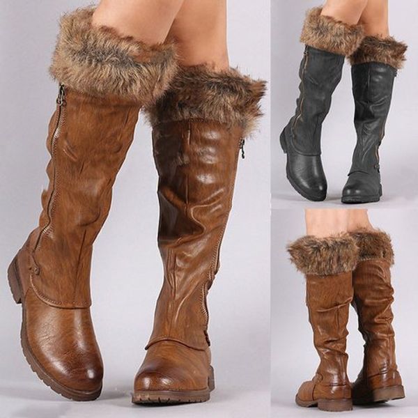 

fashion pu women walking shoes grils sneakers outdoor ladies footwear long boots zip botas mujer zapatos plus size 34-43, Black