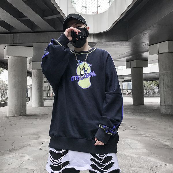 

2020 new spring mens pullover sweatshirt harajuku streetwear hoodies men fashion stripe loose sweatshirts cotton us size xn010, Black