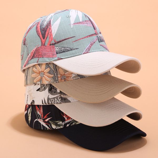 

female printed baseball cap varied flower design cotton trendy summer holiday sunshade cap couple dating leisure baseball hat, Blue;gray