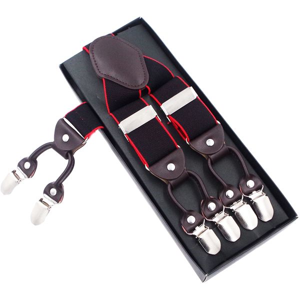 

man's suspenders leather 6 clips braces male vintage casual suspensorio tirantes trousers strap father/husband's gift 3.5*120cm, Black;white