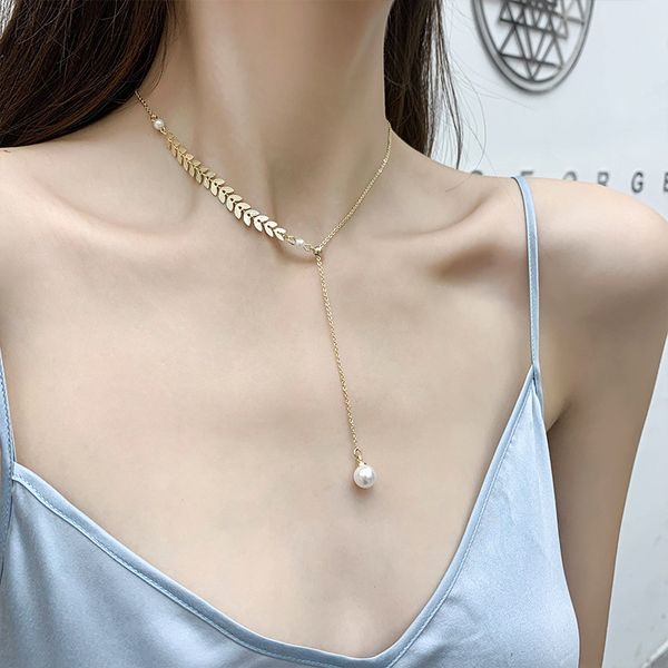 

новый стиль pearl choker ожерелье fairy willow leaf цепные ожерелье для женщин девушки ключицы шеи цепи ювелирные подарки, Golden;silver
