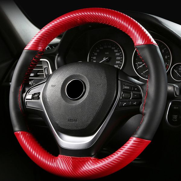 

microfiber leather and genuine leather car steering wheel cover universal diy braid & needles thread fit for 38cm diameter