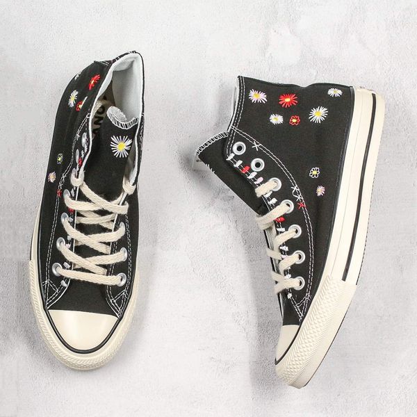 

с коробкой новый черный цветок вышивки chuck 70 chenille мужчины женщины star skateborad обувь мода глф 1970 high black canvas sneaker разме, White;red