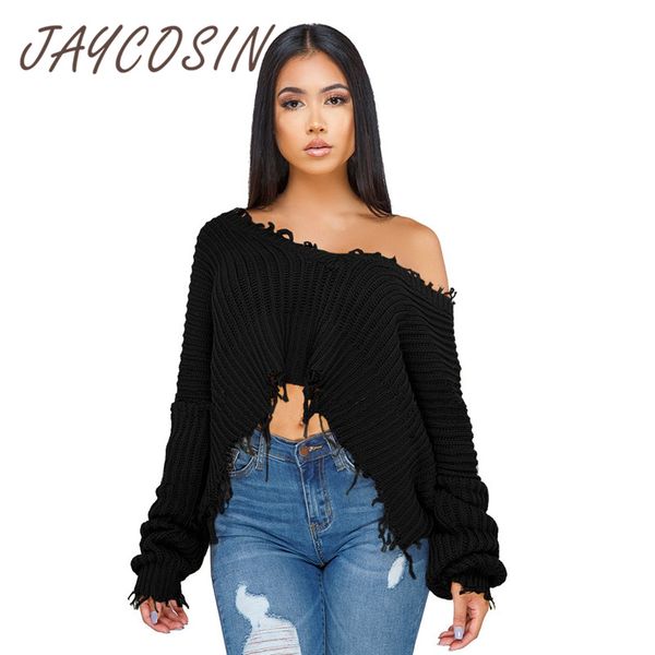 

jaycosin clothes women cropped sweaters and pullovers tassel ladies sweaters knitted long sleeve sweater 2019 women winter top, White;black