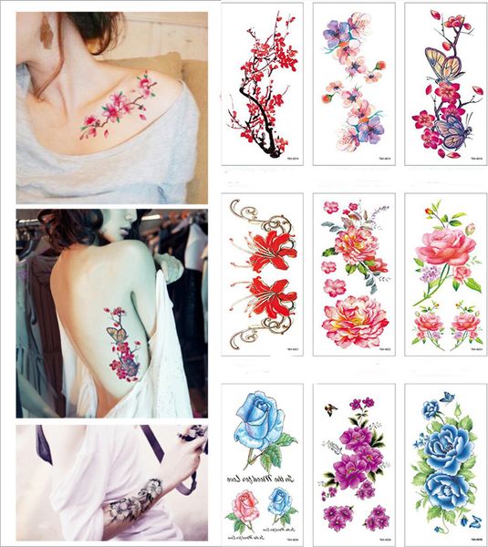 Acheter 2019 Nouveau 28 Styles Femme Autocollant De Tatouage Fleur Croquis Pivoine Fleur De Prunier Imperméable Temporaire Autocollant De Tatouage De