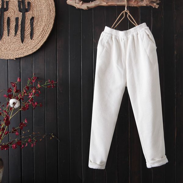 

autumn and winter 2019 new white thicken corduroy pants women casual harem pants women vintage cotton trousers, Black;white