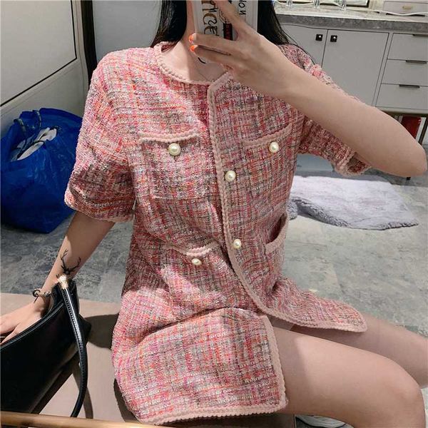 

women's jacket coat tweed woven wire fabric spring / autumn new wool classic jacket short sleeve ladies coat, Black;brown