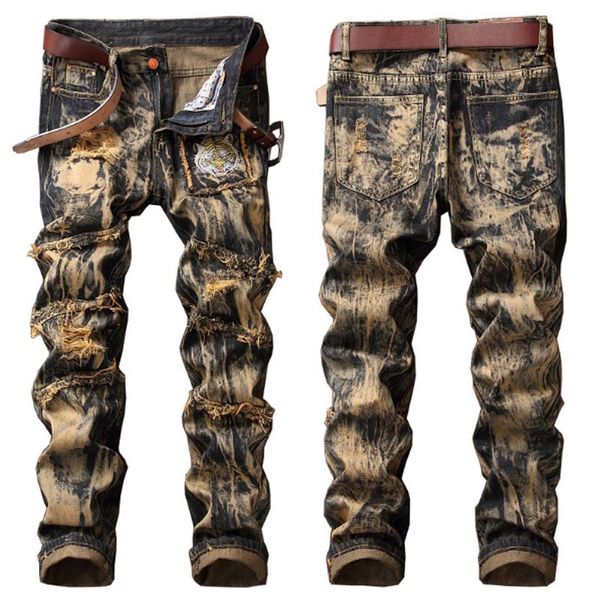 

new designer men's jeans mens distressed ripped skinny jeans classic washed slim moto biker causal mens denim pants hip hop men jeans 0, Blue