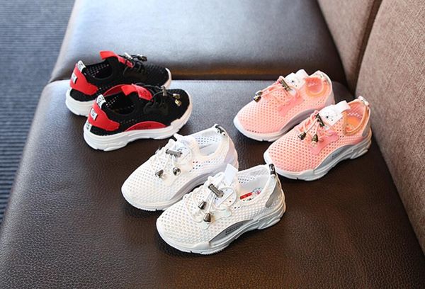

2018 spring and summer new children's net cloth sneakers hollow breathable boys and girls rest shoes baby shoes delivery, Black;red