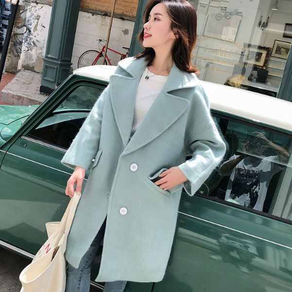 

winter women coats mohair wool woolen long green coat loose overcoat thick warm plus size female coats spring new, Black